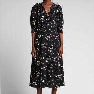 Teri Jon By Rickie Freeman Floral Puff Sleeve Midi Dress New Size 6